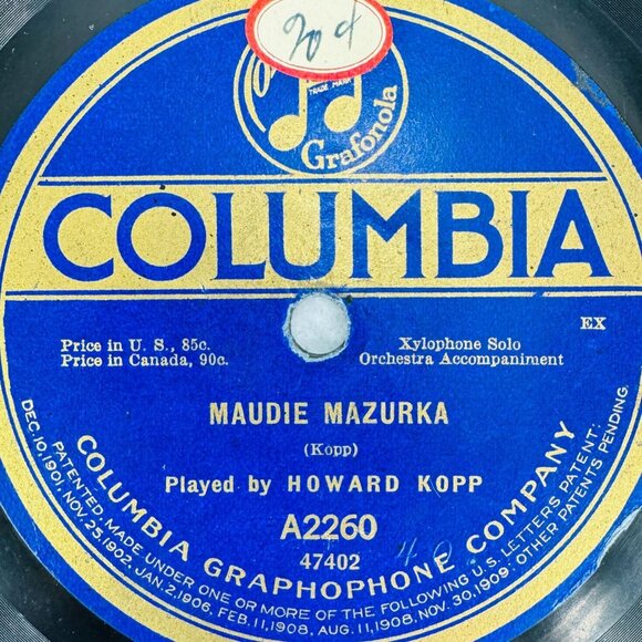 Howard Kopp Maudie Mazurka / Midsummer Bells 10in Shellac 78 RPM Columbia A2260 - Picture 2 of 4
